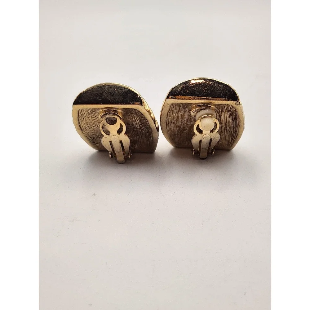 Givenchy Vintage Gold Tone Ribbed Tiered Clip On Earrings Paris New York 4G Logo - Picture 2 of 6